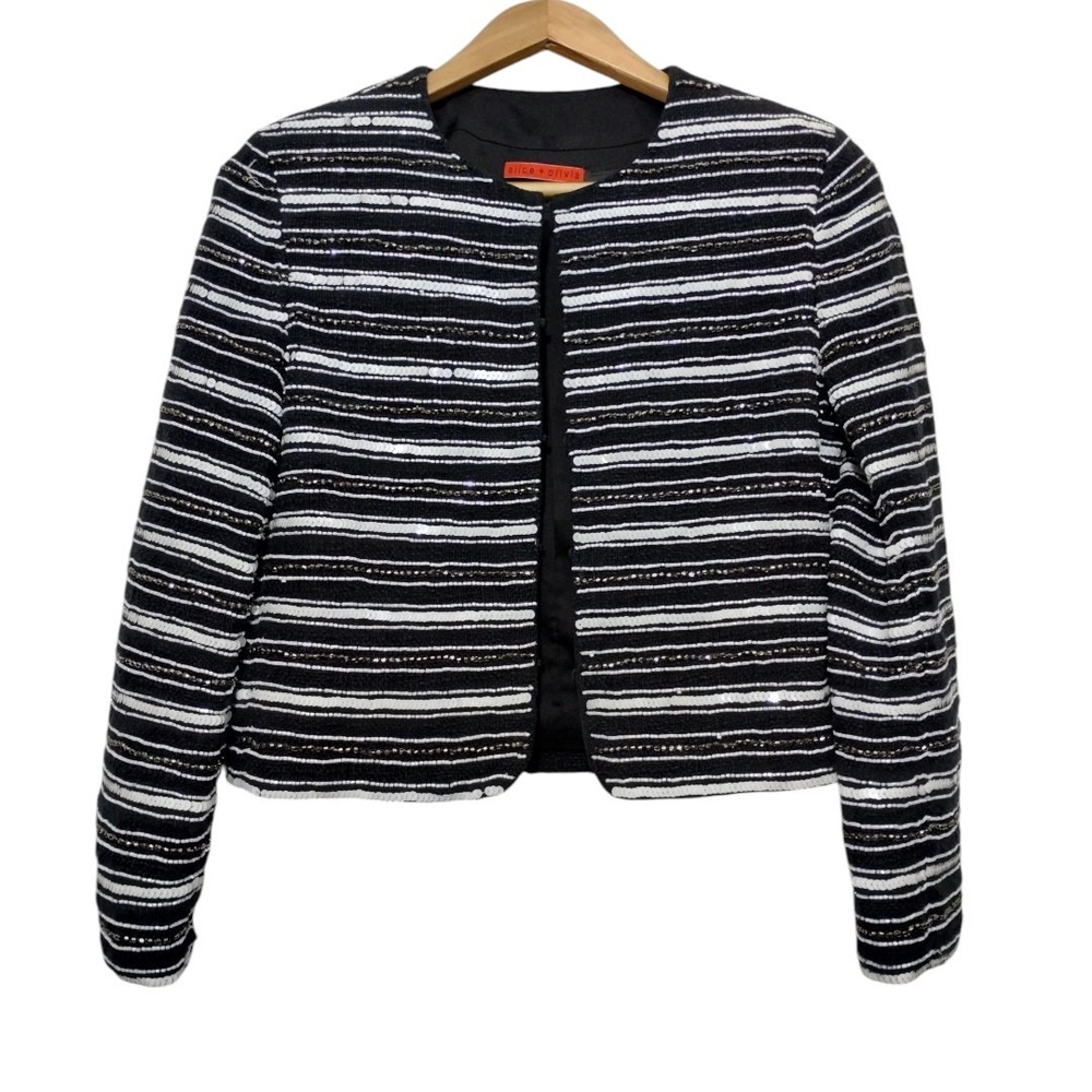 Alice + Olivia Kidman Beaded Tweed‎ Crop Women's S Jacket Gala Luxury Glam